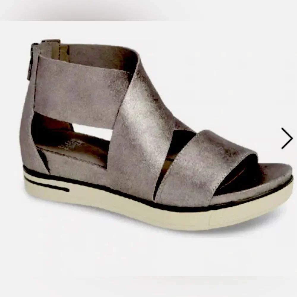 Eileen Fisher Sport Tumbled Sneaker Sandals Pewter Metallic Leather Size 9.5
